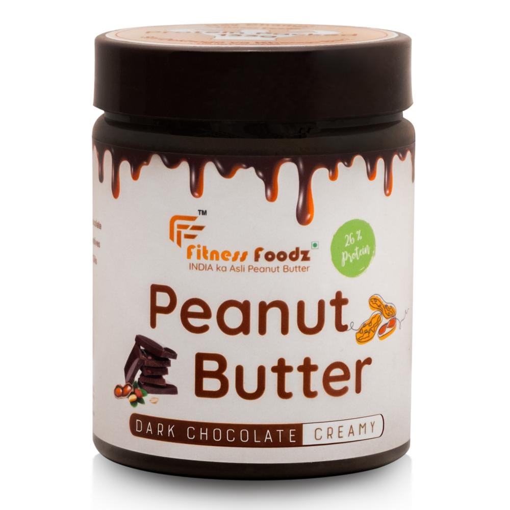 FITNESS FOODZ Dark Chocolate Peanut Butter | Creamy | 510g | 26% Protein | No Cholesterol | No Preservatives | No Hydrogenated Oil