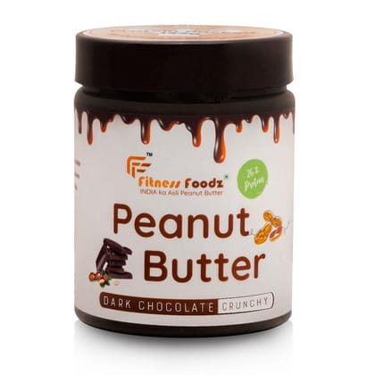 FITNESS FOODZ Dark Chocolate Peanut Butter | Crunchy | 510g | 26% Protein | No Cholesterol | No Preservatives | No Hydrogenated Oil