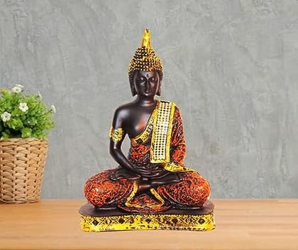 Polyresin Sitting Big Buddha Statue for aqurarium Tank,Good Luck,Living Room,Home décor,Garden,Red & Black