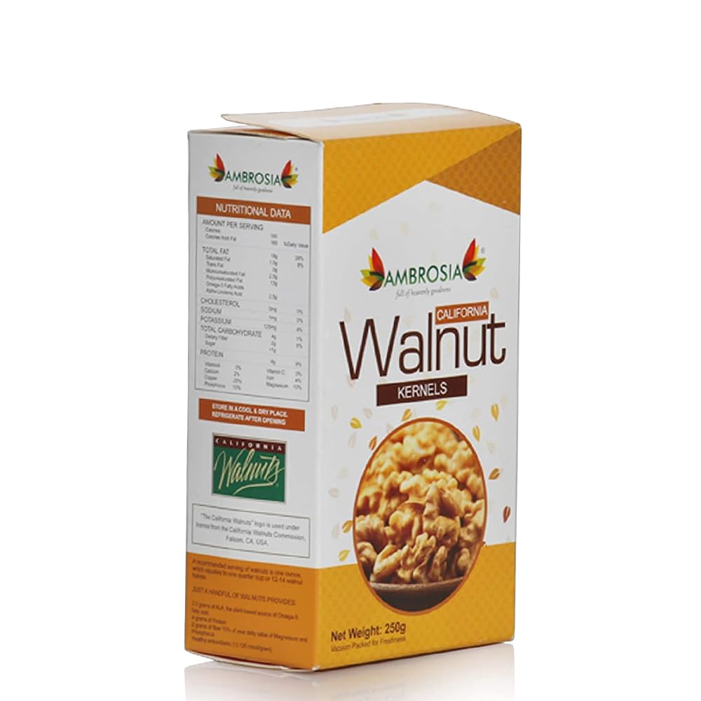 Ambrosia California Walnut Kernels 250g | Extra Light Halves (Pack of 1)