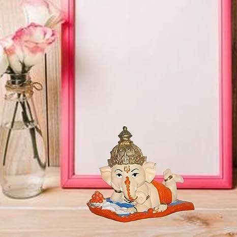 JaipurCrafts Golden Ganesha Dancing Ganesh Idol for Gift with Tealight  Holder and Wood Tray (17 cm)