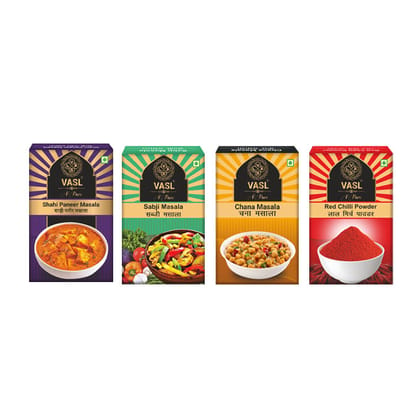 Vasl Sabji  Masala 100g  + Shahi Paneer Masala 100gm + Chana Masala 100gm + Lal Mirch Powder 50gm Vegetarin  Combo, Pack of 4 (3 x 100 g), (1 x 50g)