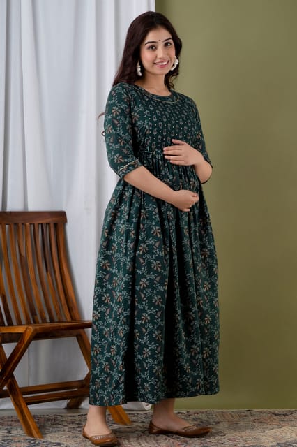 Dark grey feeding nursing kurti with vertical zip on both sides