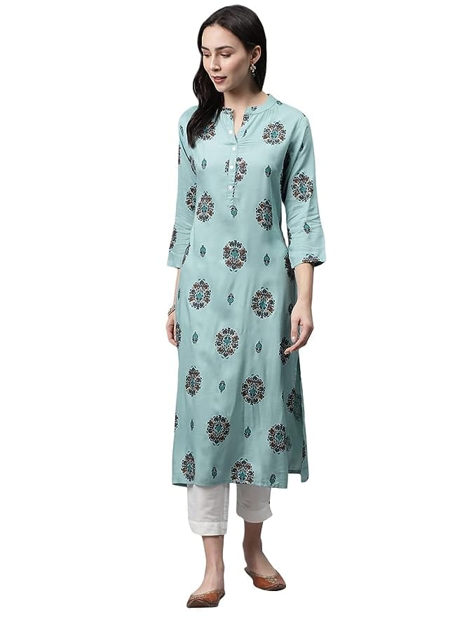 Nesara Cotton Printed Straight Women's Kurti (Multicolor)