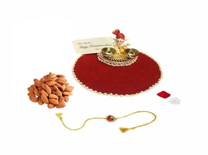 Loops n knots ? Red Rakhi Platter Velvet Pooja Thali For Rakshabandhan Gift for Brother with 1 Rakhi With Dry Fruit pl16213