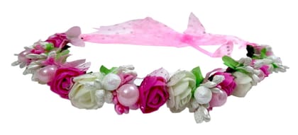 Loops n knots ? Pearl Princess Pink Floral Tiara Crown For Girls (Standard, Pink)