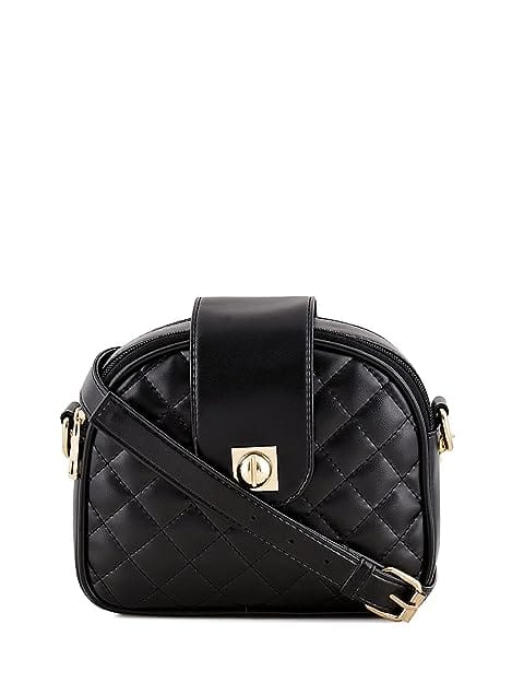 Lychee bags Women Pu Quilted black Sling Bag