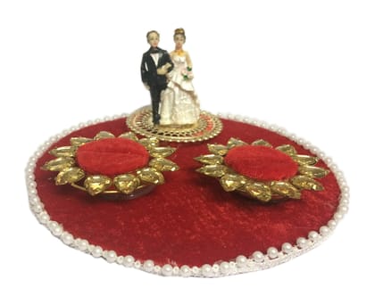 LOOPS N KNOTS Red & Golden Wedding RingTray/Engagement Ring Platter with 2 Ring Holder