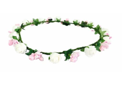Loops n Knots Women's Pink n white Tiara/Crown/Headband For Girls & Women Hair Accessories For Birthday, Party & Wedding