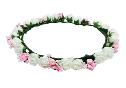 Loops n Knots Women's White And Pink Tiara/Crown/Headband For Girls & Women Hair Accessories For Birthday, Party & Wedding