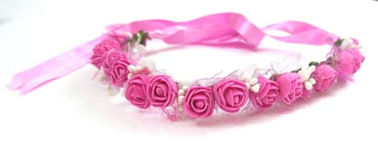 Loops n Knots Pink & White Floral Tiara /Crown/Headband, for Girl Friend/Gift for Valentine/Gift for Her (Hot Pink)