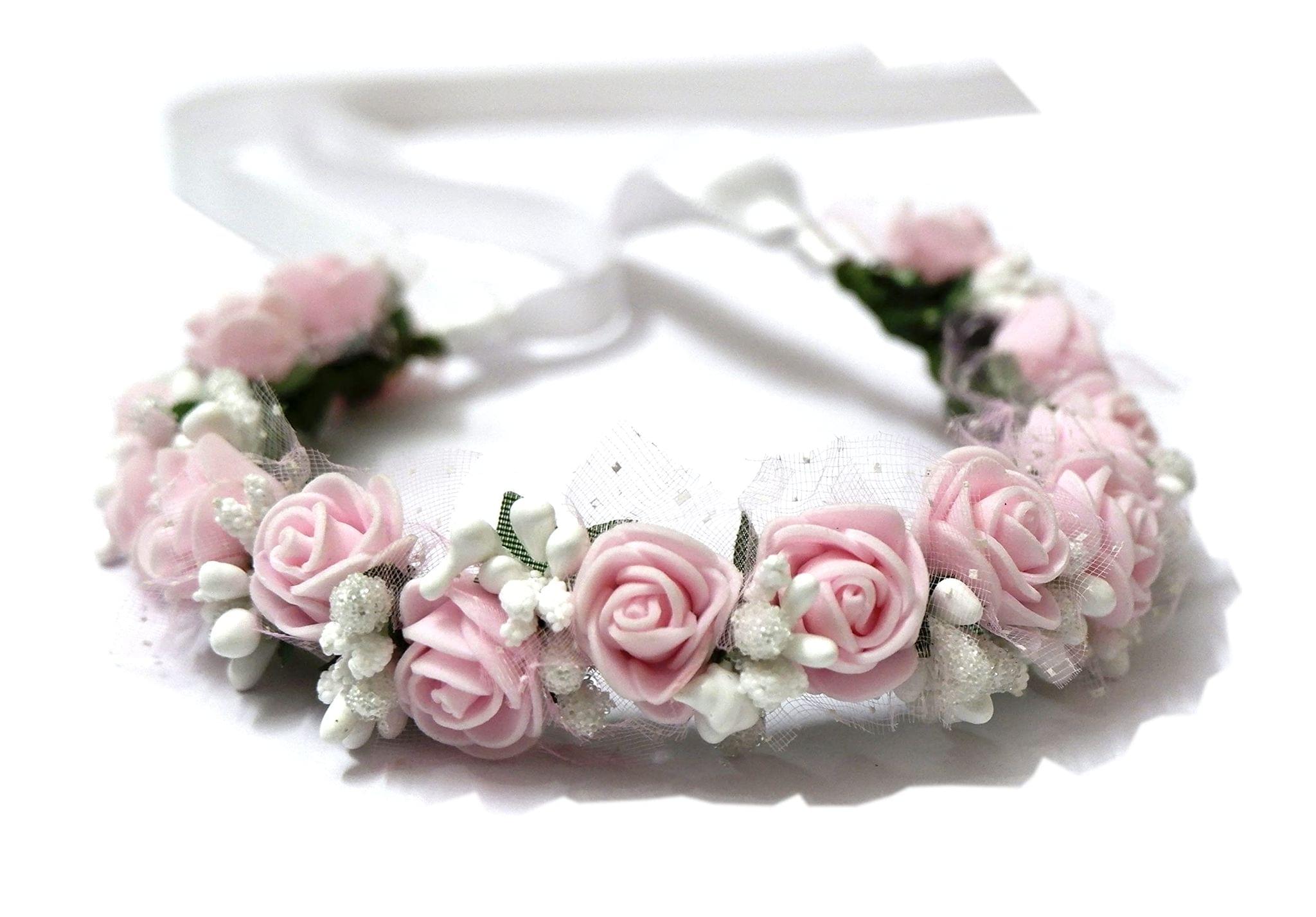 Loops n Knots Pink & White Floral Tiara/Crown/Headband, Gift For Girl friend/Gift for Valentine/Gift for Her (Pink)