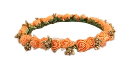 Loops n knots Women's Orange & Golden Floral Tiara/Crown/Headband for Girls Hair Accessories for Birthday, Party