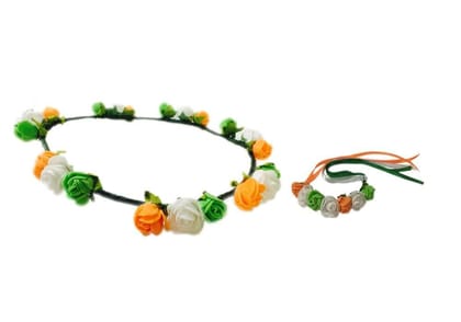 Loops n Knots Flora Collection Tri-Colour Tiara/Crown/Headband With Wrist Band For Girls & Women - Hair Accessories For Republic Day Independence Day