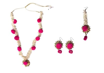 Loops n knots Pink Gotta Patti Handmade Jewellery for Haldi, Mehndi & Wedding Pre-Shoot