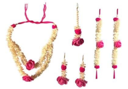 Loops n knots White and Pink Floral Handmade Gotta Pompom Jewellery for Women