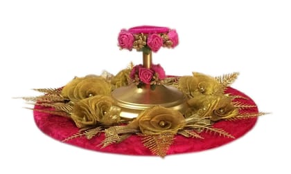 Loops n knotsPink & Golden Wedding RingTray /Engagement Ring Platter with Single Ring Holder