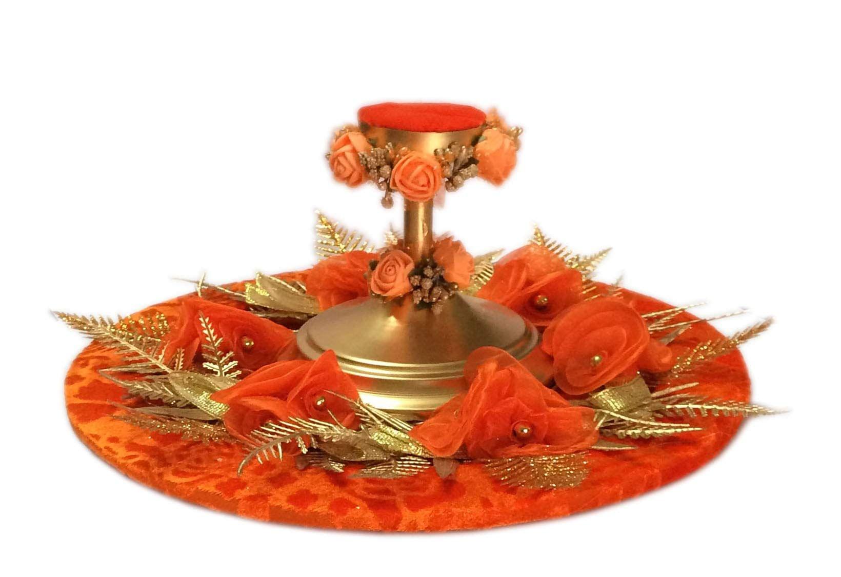 Loops n Knots Orange & Golden Wedding RingTray /Engagement Ring Platter with Single Ring Holder