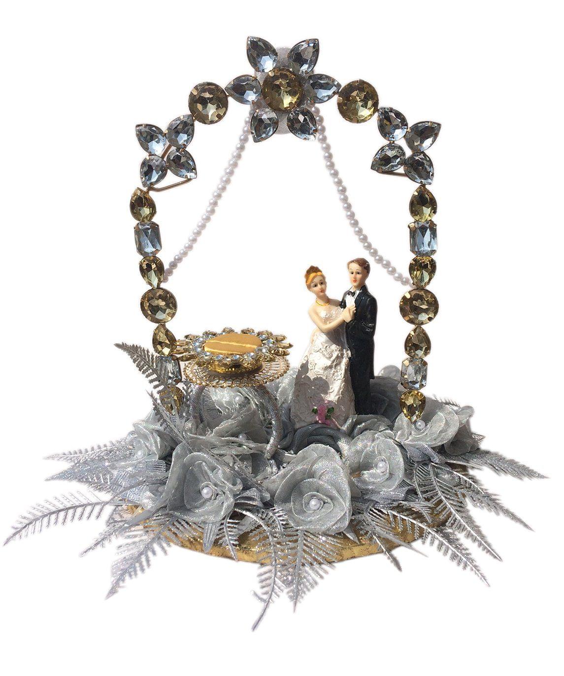 Loops n Knots Silver & Golden Wedding RingTray /Engagement Ring Platter with Single Ring Holder