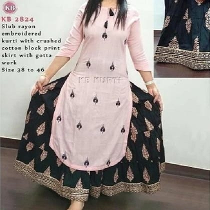 Women's Printed Plus Size Rayon Kurta with Skirt Set