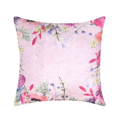 Spring Blossom Crushed Velvet Cushion Cover (Multicolour, 16 x 16 inches)