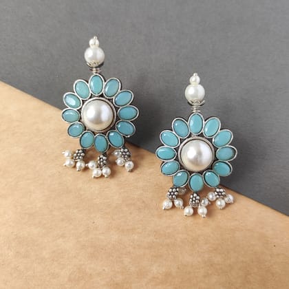 Beautiful oxidized flower stud and pearl earring for women and girl