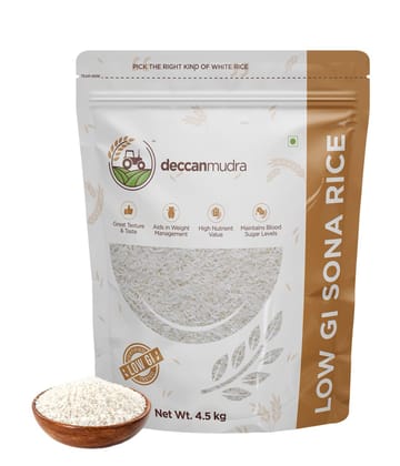 Deccan Mudra Low GI (Glycemic Index) | Diabetic White Rice | Telangana Sona Rice | Raw Rice | High Protein | Low Fat | High Fibre - 5 kg (Pack of 1)