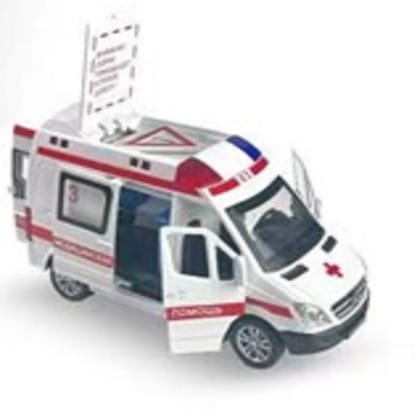 KTRS ENTERPRISE Die-cast Ambulance Toy Car with Light & Siren Sound Effects - Friction Powered Wheels & LED Lights - Heavy Duty Alloy Metal Rescue Vehicle Toy