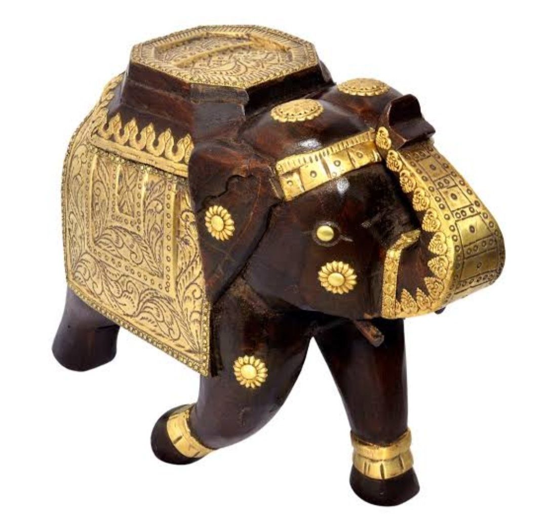Dark Polish Brass Fitted Wooden Elephant
