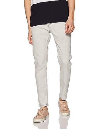 Men Slim Mid Rise Grey Bleached Jeans