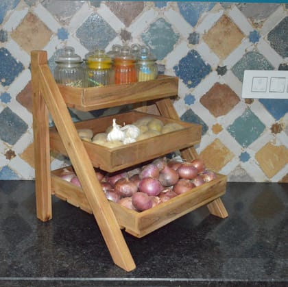 Orchid Homez Solid Wood Vegetable and Fruit Stand | Multipurpose Kitchen Organizer | Onion Baskets for Storage. Sturdy Vegetable Rack for Kitchen. Perfect Vegetable and Fruit Basket for Kitchen Storage. Durable Vegetable and Fruit Storage Unit (3 Layer).