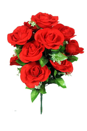 Rose Artificial Flower Bunch for Living Room, Home,Table, Office, Vase Decoration |6 Flowers Velvet Red Rose| (Height- 13 Inches, Length- 11 Inches)