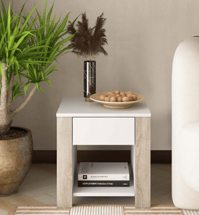 Web End Table in Cold White Finish,