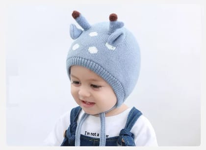 Ziory 1 Pc Blue horn design knitted cap for baby (6-12 months)