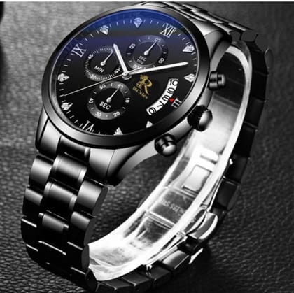 The Elite All Inside Dials Working Three-Eye Six-Needles Analog Watch - For Men Black Phantom Version