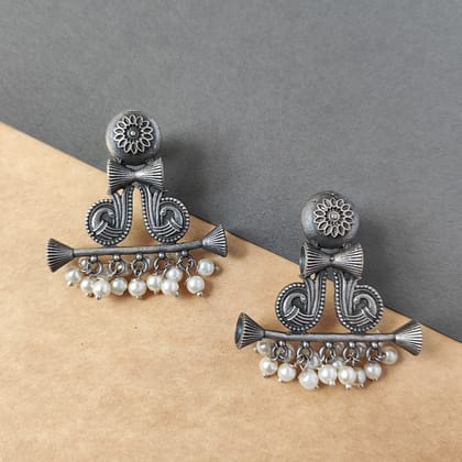 Silver look alike oxidized sehnai statement earring for wedding(Women/Girl)