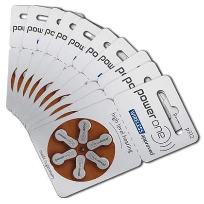 Power One Hearing Aid Battery Size 312, Pack of 36 Batteries, 6 Strips