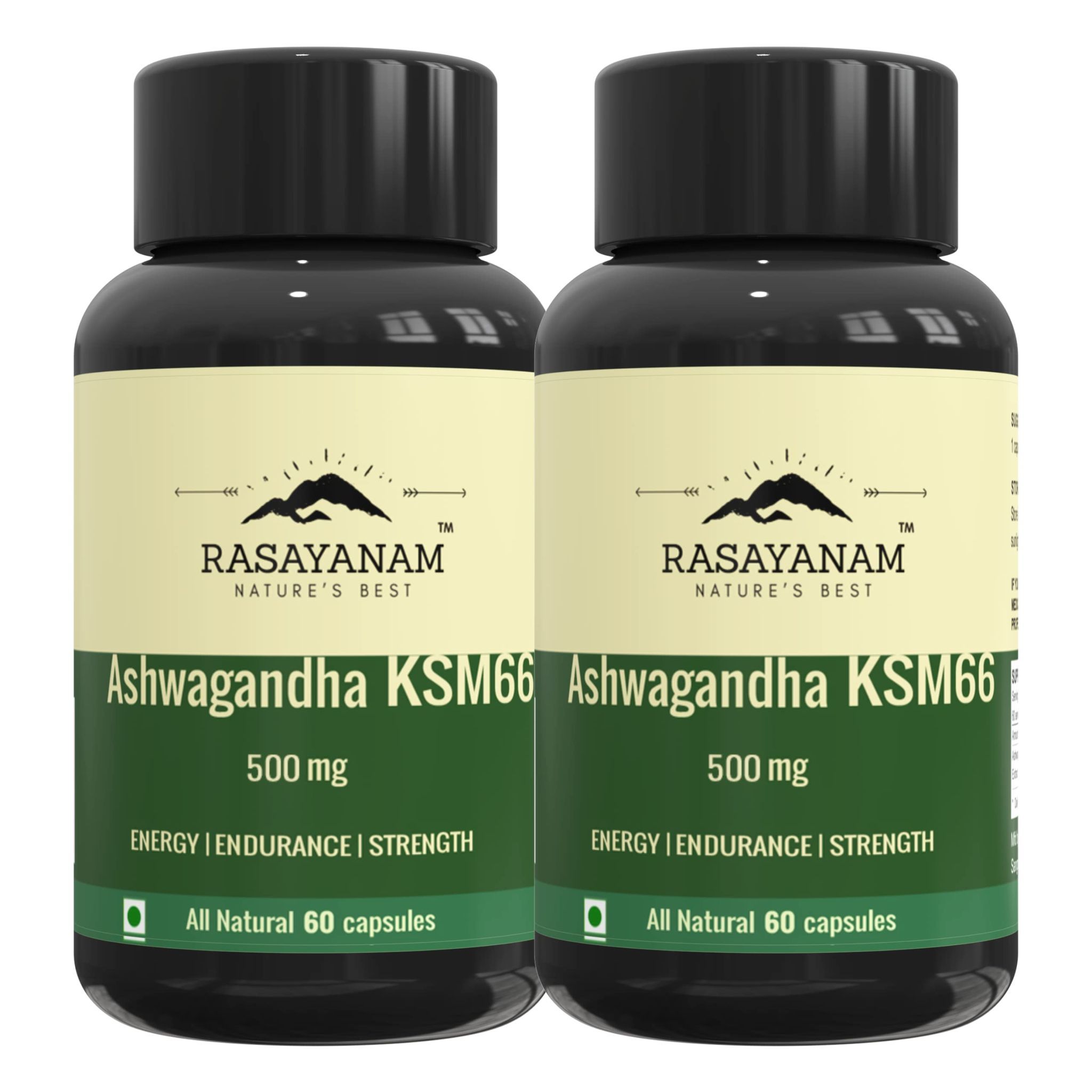 Rasayanam Ashwagandha KSM-66 (500 mg) PACK OF 2 | Extra Strength Natural Formulation | Support strength & energy | Withania Somnifera Extract