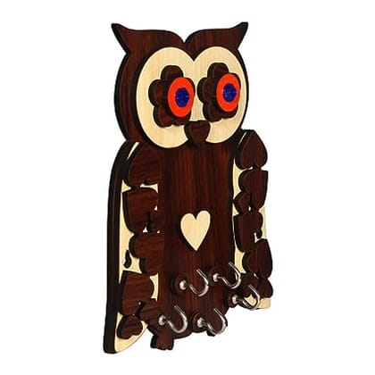 SHRADDHA SABURI ARTWORK Handpainted & Handmade Owl-Brown Wooden Key Holder