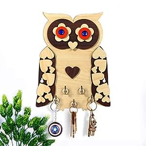 SHRADDHA SABURI ARTWORK Handpainted & Handmade Owl-WT Wooden Key Holder