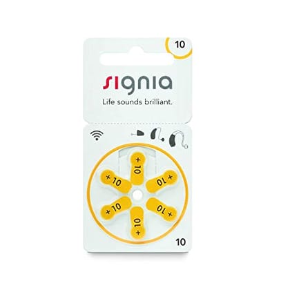 Signia Hearing Aid Battery Size 10, Pack of 6 Batteries