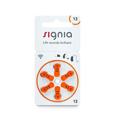 Signia Hearing Aid Battery Size 13, Pack of 18 Batteries