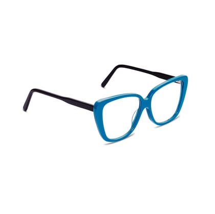 Eyenaks Cat-Eye Acetate Zero Power Frame for Women/Girls (Blue)