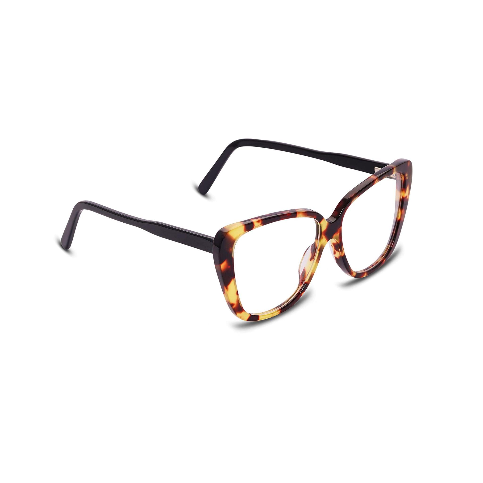 Eyenaks Cat-Eye Acetate Zero Power Frame for Women/Girls (Cheetah)