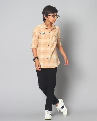 Slim Fit Checkered Spread Collar Casual Shirt-Orange