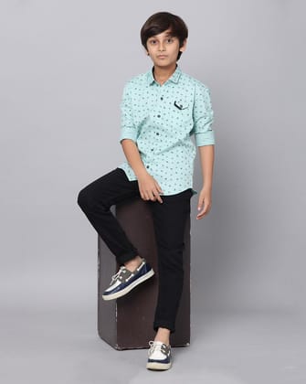 Boys Regular Fit Checkered Spread Collar Casual Shirt-SkyBlue