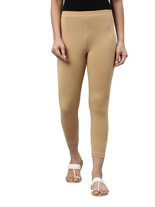 Maya Boutique Women Mid Rise Cropped Length Leggings-Beige