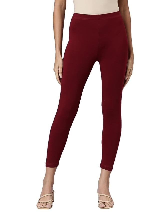 Maya Boutique Women Mid Rise Cropped Length Leggings-Maroon