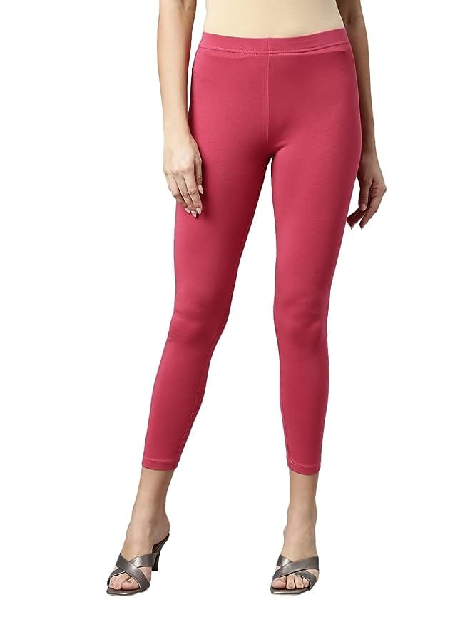 Maya Boutique Women Mid Rise Cropped Length Leggings-Medium Pink