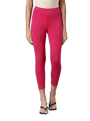 Maya Boutique Women Mid Rise Cropped Length Leggings-Dark Pink